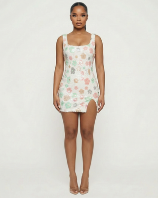 NALEYA Floral Sequin Slit Mini Dress