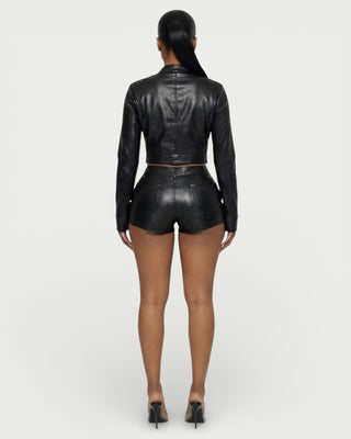 BRIXA Leather Jacket & High-Waist Shorts Set