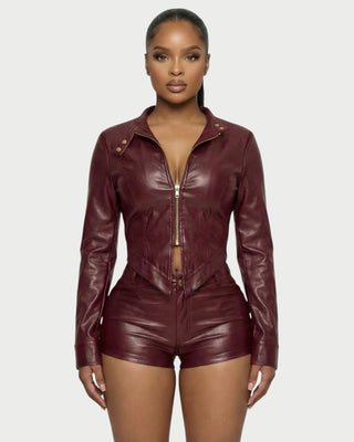 BRIXA Leather Jacket & High-Waist Shorts Set