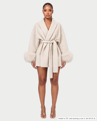RULLY Plush Cuffs Drop-Shoulder Wrap Coat