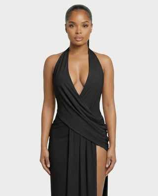 ERAYA Halter Neck Thigh-High Slit Maxi Dress