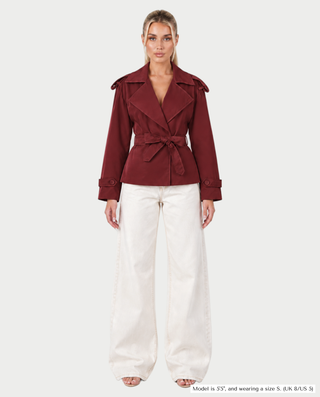LURIA Wide Lapel Belted Short Trench Coat