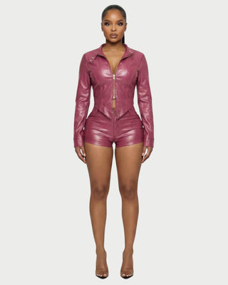 BRIXA Leather Jacket & High-Waist Shorts Set