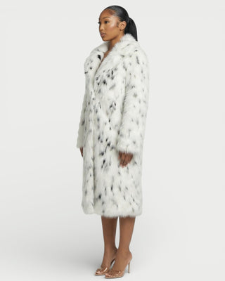 ARELYA Dalmatian Print Faux-Fur Midi Coat