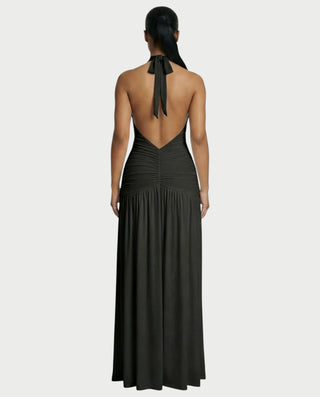 SORAYA Backless Halter Plunge Maxi Dress