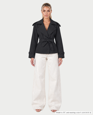 LURIA Wide Lapel Belted Short Trench Coat