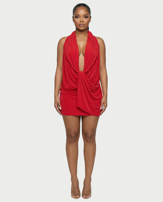 SIONA Rope Trim Draped Halter Mini Dress Celestia SIONA Rope Trim Draped Halter Mini Dress Celestia