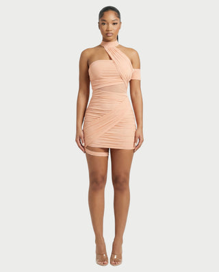 SONIA Draped Mesh Mini Dress