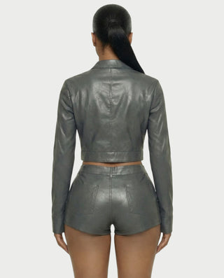 BRIXA Leather Jacket & High-Waist Shorts Set