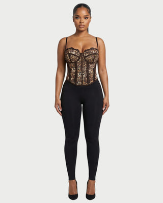 DRISELLE Lace Trim Leopard Corset Top