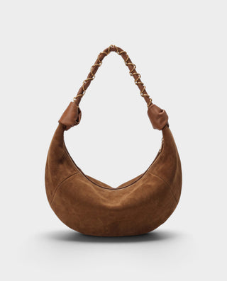 MINCHIE Suede Crescent Hobo Shoulder Bag with Gold Chain