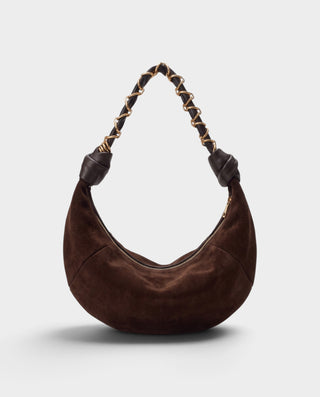 MINCHIE Suede Crescent Hobo Shoulder Bag with Gold Chain