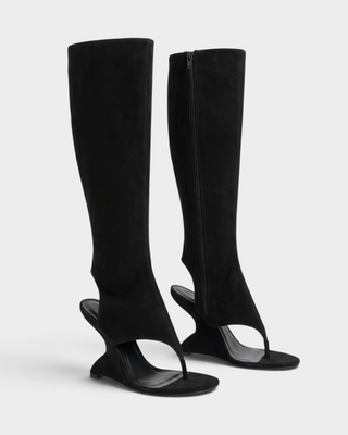LEVONA Knee-High Thong Wedge Heel Sandals