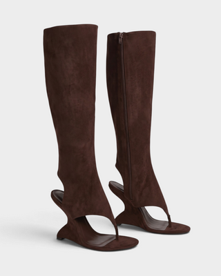 LEVONA Knee-High Thong Wedge Heel Sandals