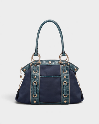 ELOVA Croc-Embossed Trim Studded Shoulder Bag