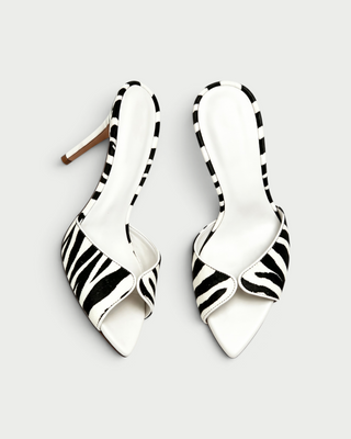 ELIVA Zebra Print Pointed Toe Stiletto Mule Heels