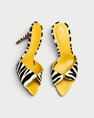 ELIVA Zebra Print Pointed Toe Stiletto Mule Heels