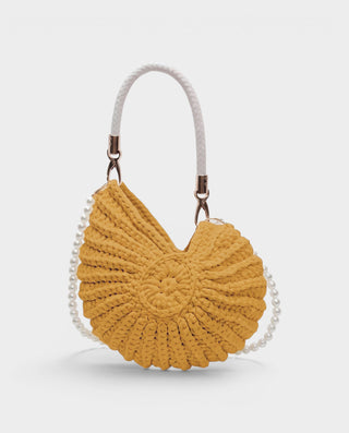 YASMINA Woven Seashell Pearl Handle Shoulder Bag