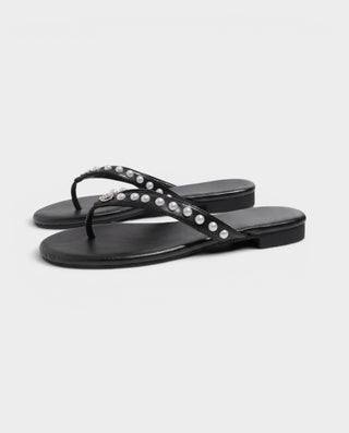 MORLINA Leather Pearl Thong Flat Sandals