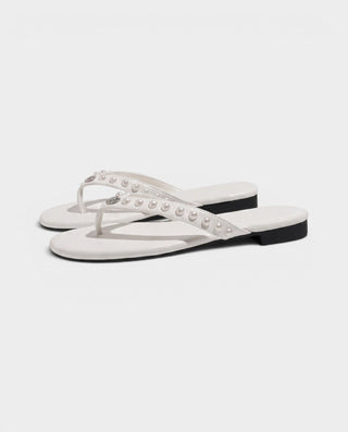 MORLINA Leather Pearl Thong Flat Sandals