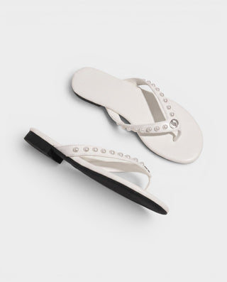 MORLINA Leather Pearl Thong Flat Sandals