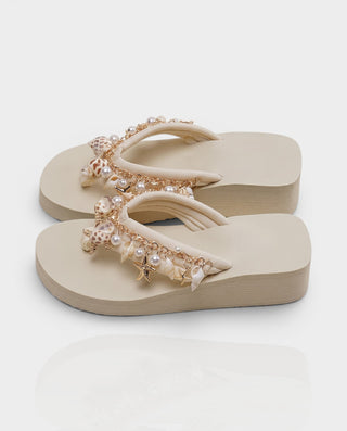 LEXINA Pearl Seashell Platform Flip Flop Sandals