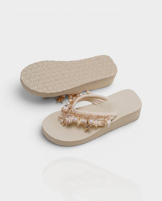 LEXINA Pearl Seashell Platform Flip Flop Sandals