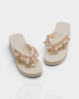 LEXINA Pearl Seashell Platform Flip Flop Sandals