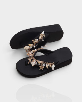 LEXINA Pearl Seashell Platform Flip Flop Sandals