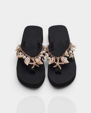 LEXINA Pearl Seashell Platform Flip Flop Sandals
