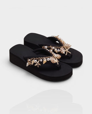 LEXINA Pearl Seashell Platform Flip Flop Sandals