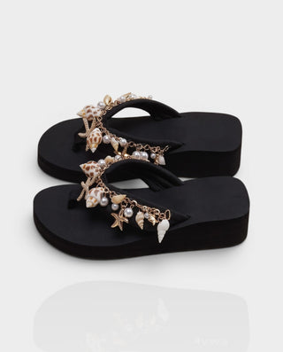 LEXINA Pearl Seashell Platform Flip Flop Sandals