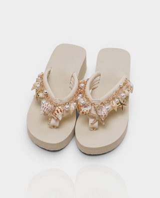 LEXINA Pearl Seashell Platform Flip Flop Sandals