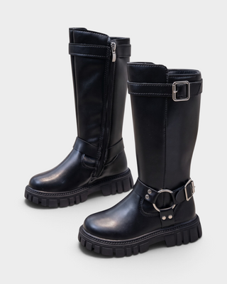 DEMY Lug Sole Buckled Knee-High Boots