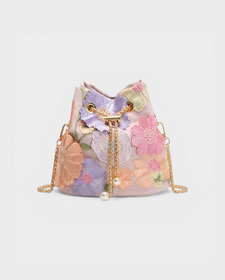 VILAH Pastel Floral Embroidered Bucket Bag