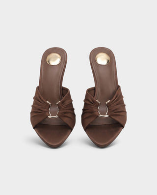AMELINE Ruched Metal Accent Heeled Slide Sandals
