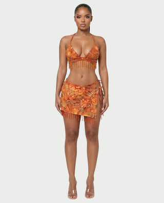 LARIYA Embellished Floral Three-Piece Bikini Set