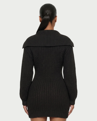 JOSA Wide Collar Long Sleeve Knit Mini Dress