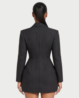 FERCIA Double-Breasted Pinstripe Blazer Mini Dress