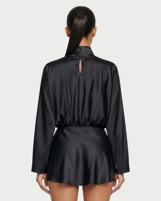 AZIEL Draped Scarf Neck Long Sleeve Mini Dress