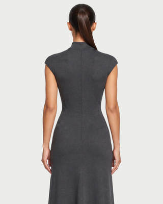 LERIE Mock Neck Cap Sleeve A-Line Midi Dress