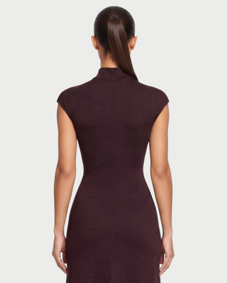 LERIE Mock Neck Cap Sleeve A-Line Midi Dress