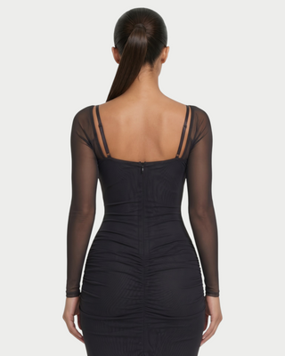NOIR Lace Bust Sheer Mesh Long Sleeve Maxi Dress