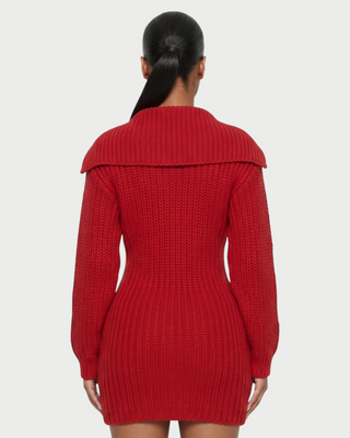 JOSA Wide Collar Long Sleeve Knit Mini Dress