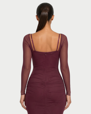 NOIR Lace Bust Sheer Mesh Long Sleeve Maxi Dress