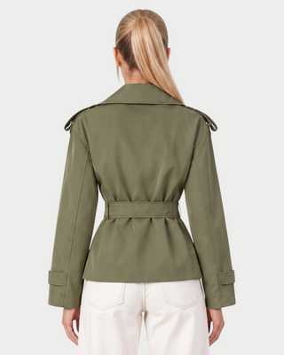 LURIA Wide Lapel Belted Short Trench Coat