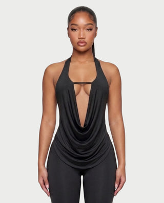 CORALINE Draped Cowl Halter Top & Capri Pants Set