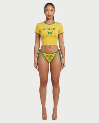 SOMMY Brazil Graphic Ringer Crop Top & Tie-Side Bikini Set