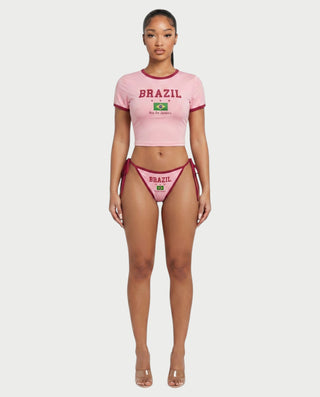 SOMMY Brazil Graphic Ringer Crop Top & Tie-Side Bikini Set