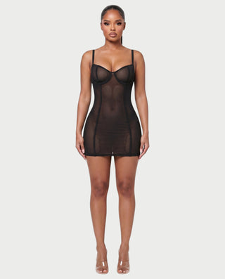 CAROLINA Sheer Mesh Low Cut Cami Mini Dress